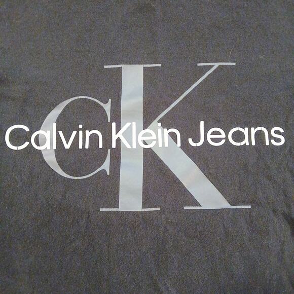 CK Calvin Klein Jeans Black Short Sleeve T-Shirt Size Medium Logo Tee READ - Picture 2 of 9